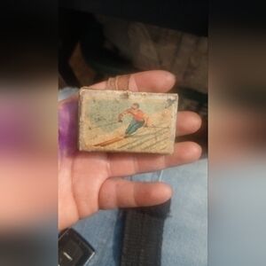 Vintage Matchbox with Skiing Illustration - Multicolor